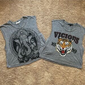 Urban Outfitters Gray Graphic Tank Tops